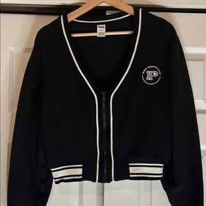PINK Victoria's Secret Black Varsity Jacket with White Accents